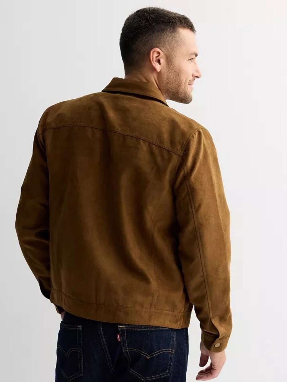 Men's Apt. 9 Faux Suede Trucker Jacket Brown XL NWT - Picture 2 of 5
